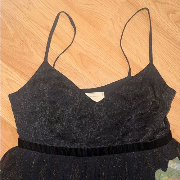 Moulinette Soeurs Anthropologie Black Floral Tulle Midi Dress Saffron Size 4 - Picture 3 of 8